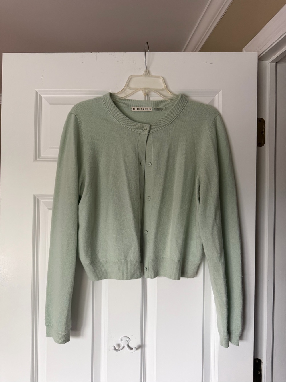Alice + Olivia Mint Green Cropped Button-Up Cardigan